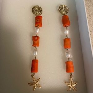 Coral and freshwater pearl statement earrings by Anoushka Van Rijn